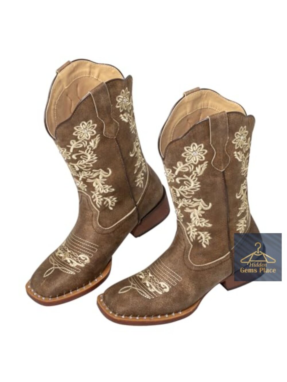 SheSole Rhinestone Square Toe Western Cowgirl Boots Faux Leather Wide Calf